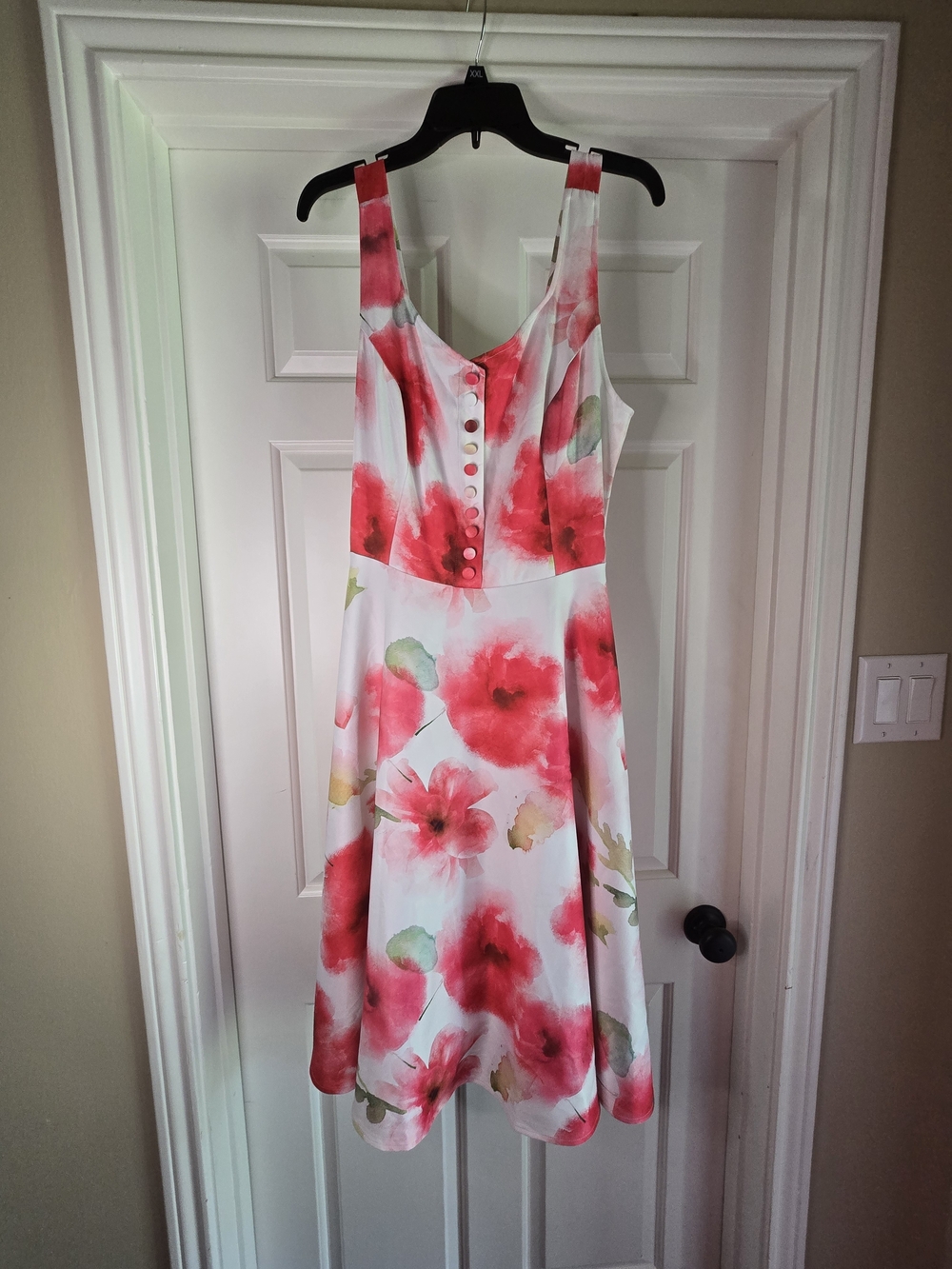 Floral Midi Dress with Pink Watercolor Print - Picture 2 of 9